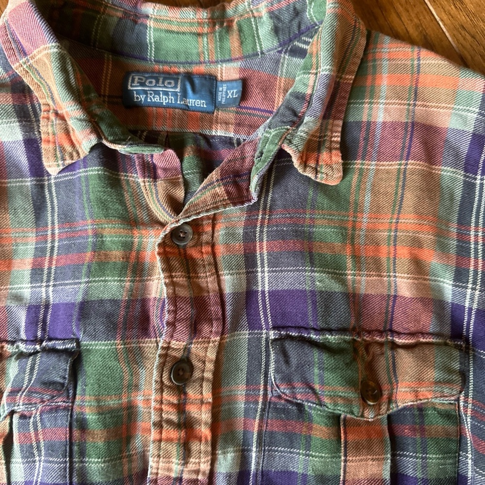 Polo by Ralph Lauren Men’s Green & Purple Plaid linen/Silk Shirt